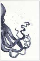 JUNIQE - Poster in kunststof lijst Octopus -20x30 /Blauw & Wit