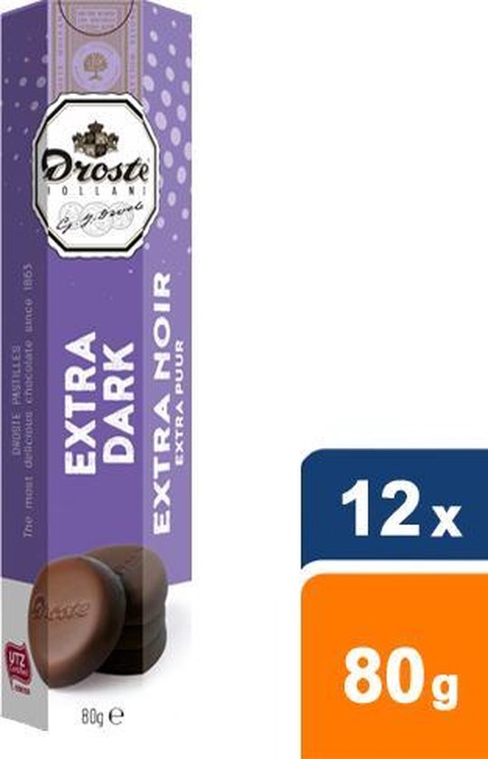 Foto: Droste chocolade droste pastilles extra puur 80gr rol a 80 gram 12 stuks