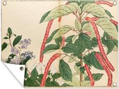Tuinschilderij Japanse kunst - Planten - Vintage - 80x60 cm - Tuinposter - Tuindoek - Buitenposter