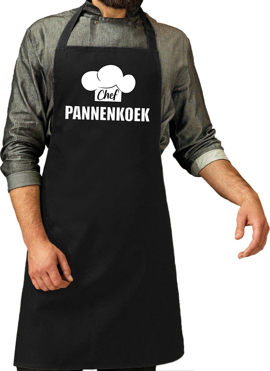Chef pannenkoek schort / keukenschort zwart heren