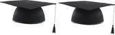 2x stuks afstudeer doctoraal hoeden geslaagd zwart voor volwassenen - Examen diploma uitreiking feestartikelen