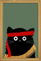 JUNIQE - Poster met houten lijst Cat - Rambo -13x18 /Groen & Zwart