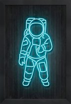JUNIQE - Poster met houten lijst Neon astronaut -30x45 /Kleurrijk