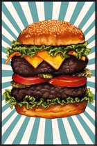 JUNIQE - Poster in kunststof lijst Double Cheeseburger -30x45 /Blauw &