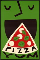 JUNIQE - Poster in kunststof lijst Yum Pizza -40x60 /Groen