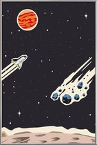 JUNIQE - Poster met kunststof lijst Space Rocket -40x60 /Zwart