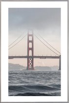 JUNIQE - Poster met kunststof lijst Golden Gate Bridge -13x18 /Grijs