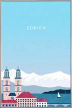 JUNIQE - Poster met kunststof lijst Zürich - retro -20x30 /Blauw