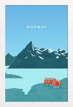 JUNIQE - Poster met houten lijst Retro Noorwegen -13x18 /Blauw &