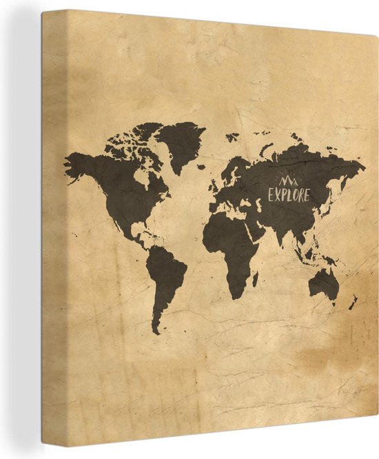 Peintures Toile Wereldkaart - Vintage - Voyages - 90x90 cm - Décoration murale