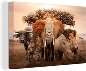 Olifant Schilderij - Dieren - Luipaard - Leeuw - Buffalo - Neushoorn - 60x40 cm - Muurdecoratie