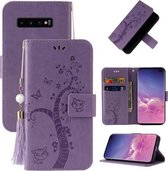 Voor Samsung Galaxy S10+ Reliëf Lucky Tree Horizontale Flip Lederen Case met Houder & Kaartsleuf & Portemonnee & Lanyard (Paars)