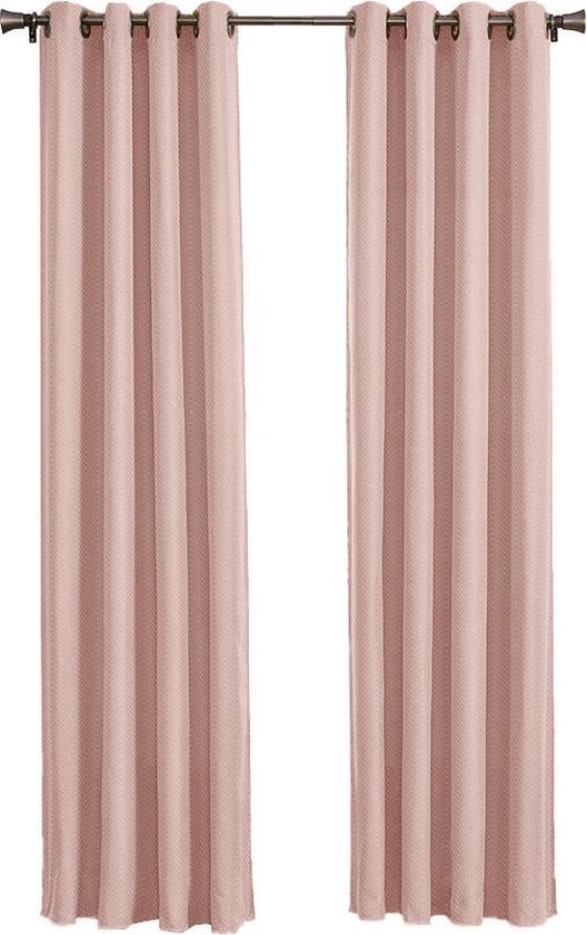 Larson - Luxe Hotel Serie Blackout Gordijn - Visgraat motief - Ringen - Soft Roze - 300 x 250 cm - Verduisterend & kant en klaar