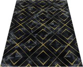 Loper Modern Tapijt Met In-Square Design Zwart-Goud kleuren