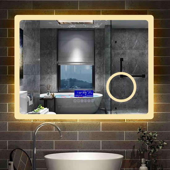 Miroir de salle de bain LED 80×60cm 2 couleurs claires 2700/6000K miroir  mural avec... | bol