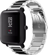 Stalen Smartwatch bandje - Geschikt voor  Xiaomi Amazfit Bip stalen band - zilver/zwart - Horlogeband / Polsband / Armband