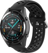 Siliconen Smartwatch bandje - Geschikt voor  Huawei Watch GT siliconen bandje met gaatjes - zwart - 46mm - Horlogeband / Polsband / Armband