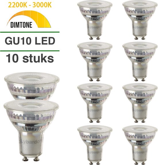 GU10 LED lamp - 10-pack - 5.5W - 2200K-3000K dimbaar - 50° stralingshoek