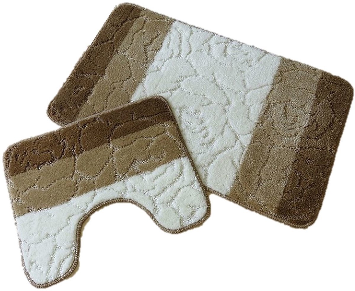 Badmat set bruin/ivoor - 60 x 100 cm + 50 x 60 cm