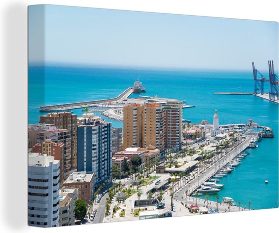 Canvas Schilderij Een luchtfoto van de haven van Málaga Spanje - 60x40 cm - Wanddecoratie