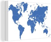 Canvas Wereldkaart - 30x20 - Wanddecoratie Wereldkaart - Blauw - Minimalisme