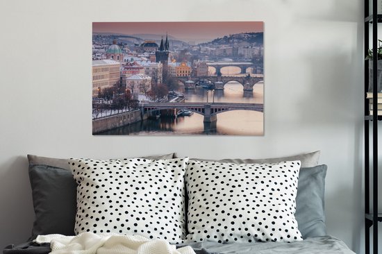 Image des ponts à Prague sous un ciel rouge toile 90x60 cm - Tirage photo sur toile (Décoration murale salon / chambre)