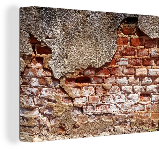 Canvas Schilderij Baksteen - Muur - Beton - 120x90 cm - Wanddecoratie