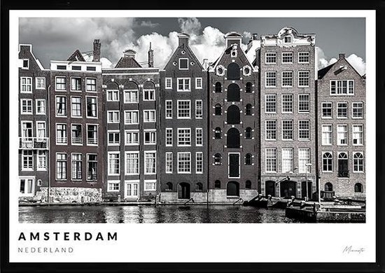 Poster Stad Amsterdam - A4 - 21 x 30 cm - Inclusief lijst (Zwart Aluminium)