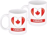 4x stuks hartje vlag Canada mok / beker 300 ml - Canadese thema landen supporters feestartikelen