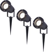 3x HOFTRONIC Sydney - Tuinspot voor buiten - LED - Zwart - 4000K Neutraal wit - Waterdicht - 5 Watt - 400 Lumen - 230V - Verwisselbare GU10 lamp - Prikspot met grondspies - Richtbaar - Aluminium - Voor het uitlichten van planten/struiken en bomen