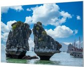 Wandpaneel Halong Bay Vietnam  | 100 x 70  CM | Zilver frame | Wand-beugels (27 mm)