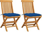 Medina Tuinstoelen 2 st met blauwe kussens massief teakhout