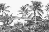 ESTAhome fotobehang tropisch landschap met palmbomen zwart en wit - 158901 - 4.185 x 2.79 m