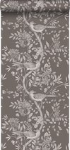 Origin behang vogel gravure donkergrijs - 347436 - 53 cm x 10,05 m
