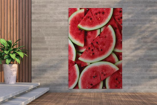 Les couleurs follement rouges de l'intérieur d'une pastèque Affiche de jardin 120x180 cm - Toile de jardin / Toile d'extérieur / Peintures d'extérieur (décoration de jardin) XXL / Groot format!