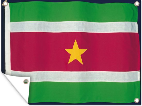 Tuin decoratie De vlag van Suriname op een zwarte achtergrond - 40x30 cm - Tuindoek - Buitenposter