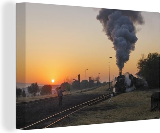 Canvas Schilderij Een spoorweg in Pretoria bij zonsopgang in Zuid-Afrika - 120x80 cm - Wanddecoratie