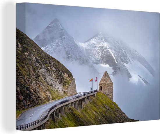Canvas Schilderij Bergen achter de Grossglockner Hoge Alpenweg in Europa - 30x20 cm - Wanddecoratie