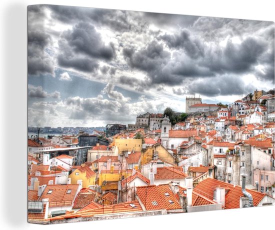 Canvas Schilderij Wolken boven het Alfama in Europa - 30x20 cm - Wanddecoratie