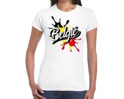 Bellatio Decorations landen t-shirt - Belgium - Belgie - spetter print - wit - voor dames - supporters kleding M