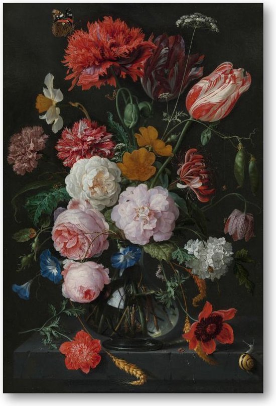 Nature morte aux fleurs dans un vase en verre - Portrait sur toile 60x90 - Jan Davidsz - Chefs-d'œuvre - Fleurs