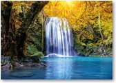 Oase aan waterval - Erawan waterval in de herfst, Thailand - 70x50 Canvas Liggend - Landschap - Natuur