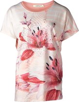 Dames shirt  gestreept met bloem roze | Maat L/XL