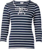 Dames shirt 3/4e mouw met touwtjes marine/off white | Maat M