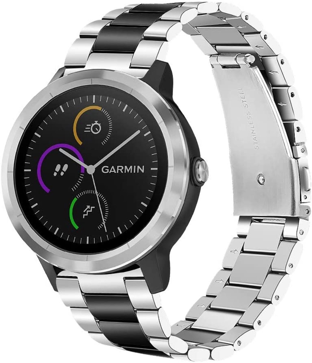 Geschikt voor Garmin Vivoactive 3 stalen bandje - zilver/zwart - 42mm