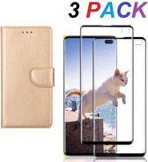 Bookcase hoesje Geschikt voor: Samsung Galaxy S10+ Portemonnee Goud met 2 stuks Glas Screen protector