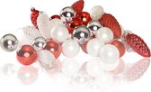 Glas Kerstballen en Dennenappels Combi Mix 61 Stuks - Rood en Wit