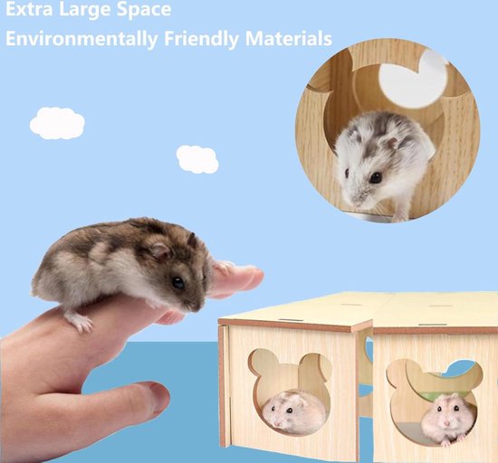 GHWMYD Hooiruif – Groot Houten Schuilhuis Voor Cavia's, Konijnen, Hamsters En Meer. 2-in-1: Schuilplek én Hooi-/voerbak. 40x17x24 Cm.
