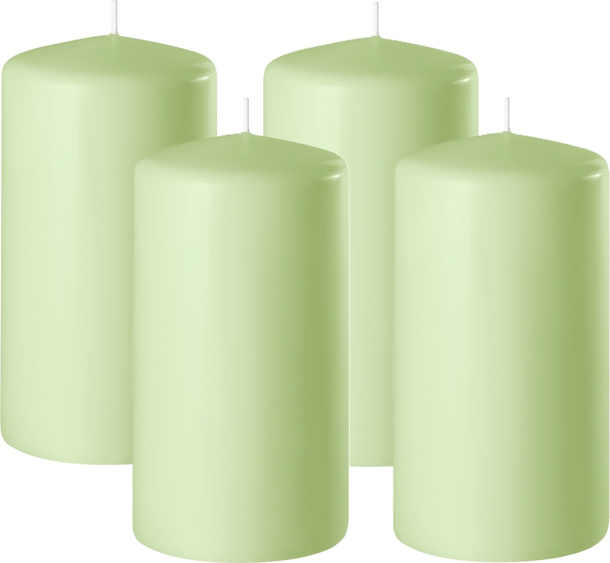 Enlightening Candles Cilinderkaars/stompkaars - 4x - lichtgroen - D8 x H12 cm - 45 branduren - Dikke kaarsen - Voor kandelaar of plateau