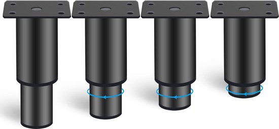 Verstelbare meubelpoten - Set van 4 stuks, 80 mm zwart ijzer, in hoogte